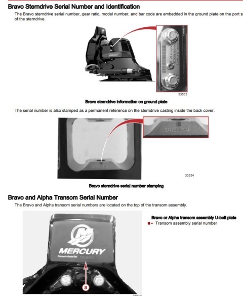 Bravo Drive Alpha transom Serial Number location